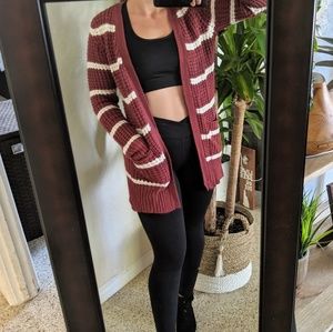 Red Striped Knee Length Sweater